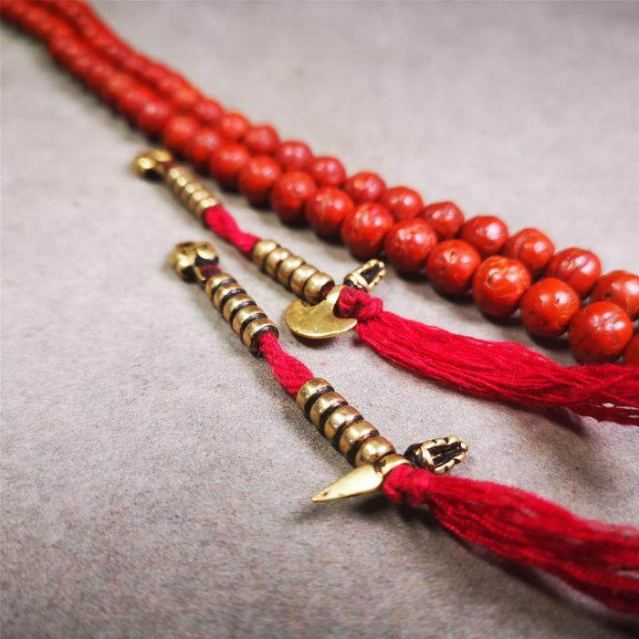 5mm Brass Prayer Bead Counters with Kila and Kartika Pendant - Tibetan Buddhist art, close-up detail