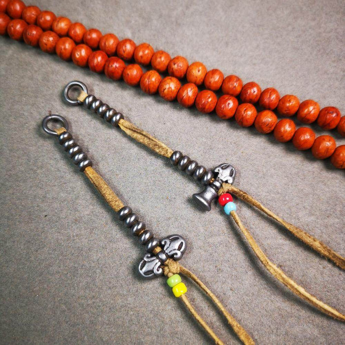 5mm Cold Iron Prayer Bead Counters with Dorje Bell Pendant - Tibetan Buddhist art, front view
