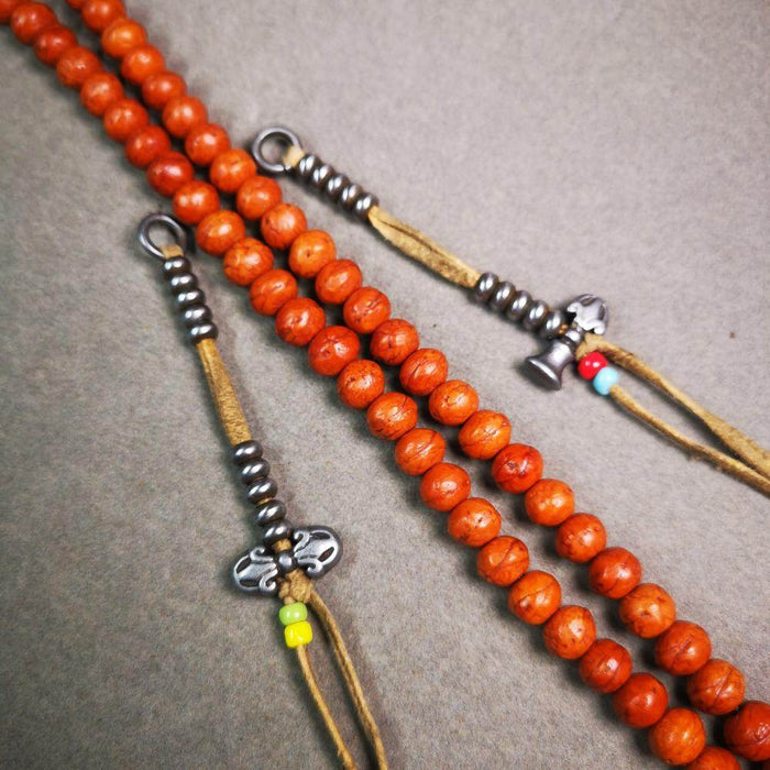 5mm Cold Iron Prayer Bead Counters with Dorje Bell Pendant - Tibetan Buddhist art, detailed view
