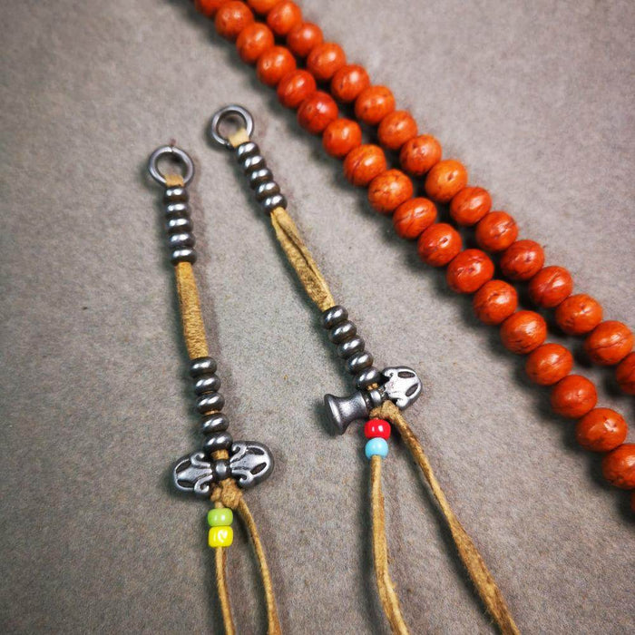 5mm Cold Iron Prayer Bead Counters with Dorje Bell Pendant - Tibetan Buddhist art, close-up detail