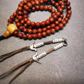 5mm Silver Prayer Bead Counters with Lucky Birds Pendant - Tibetan Buddhist art, front view