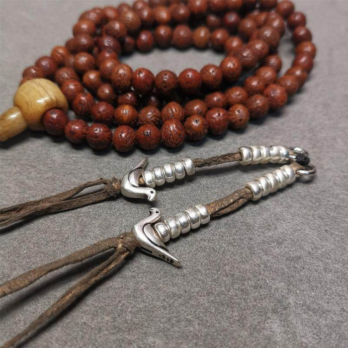 5mm Silver Prayer Bead Counters with Lucky Birds Pendant - Tibetan Buddhist art, view 4
