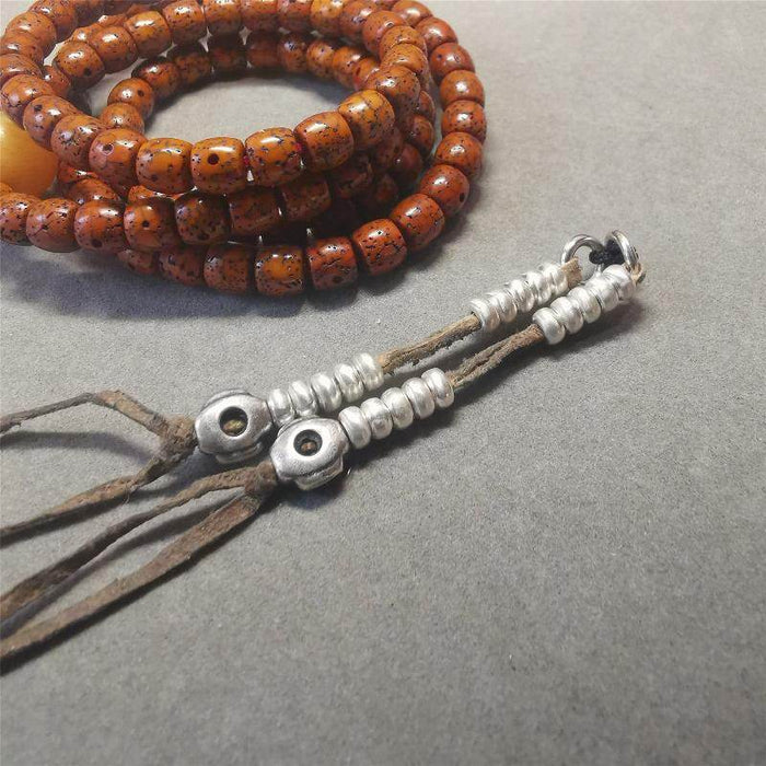 5mm Sterling Silver Prayer Bead Counters with Mantra Dot Pendant - Tibetan Buddhist art, front view