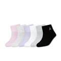 6-pack medium quarter socks in pink, white, gray, and black with logo detail
