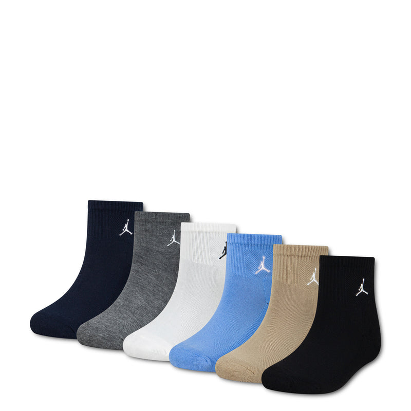 6-pack quarter crew socks in dark blue, gray, white, light blue, beige, black