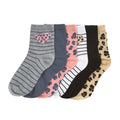 6-pack quarter socks set: heart stripe and leopard prints in gray, pink, white, black