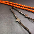 6mm Cold Iron Prayer Bead Counters with Gesang Flower Pendant - Tibetan Buddhist art, front view