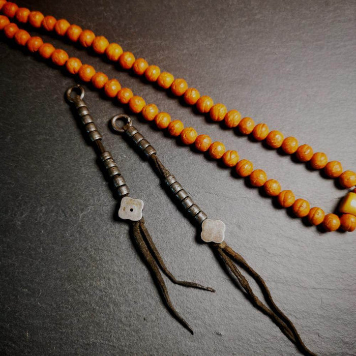 6mm Cold Iron Prayer Bead Counters with Gesang Flower Pendant - Tibetan Buddhist art, close-up detail