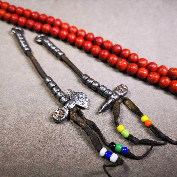 6mm Cold Iron Prayer Bead Counters - Tibetan Buddhist art, close-up detail