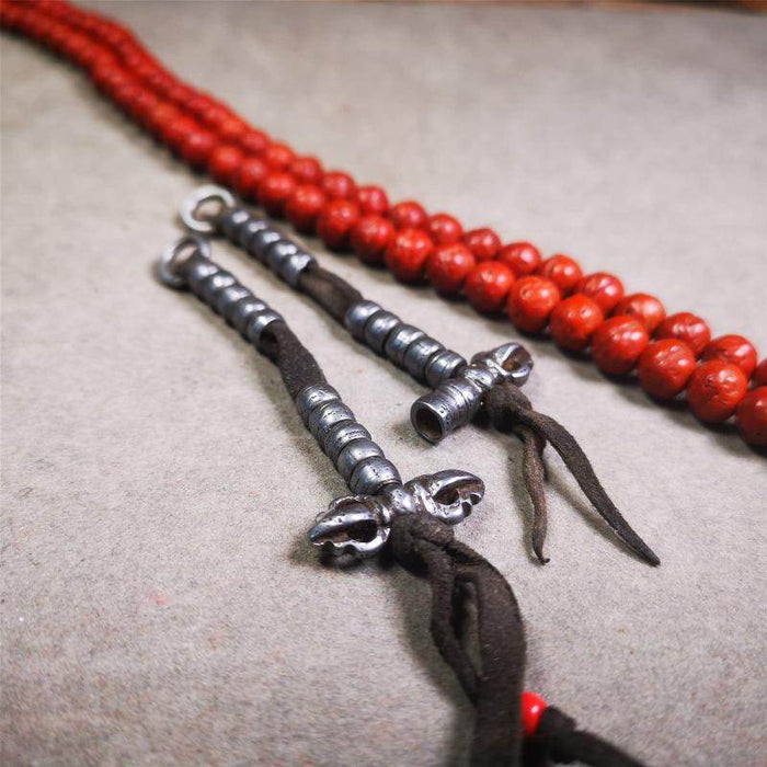 6mm Cold Iron Prayer Bead Counters - Tibetan Buddhist art, close-up detail