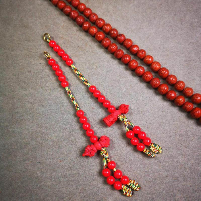 6mm Red Cinnabar Prayer Bead Counters - Tibetan Buddhist art, front view