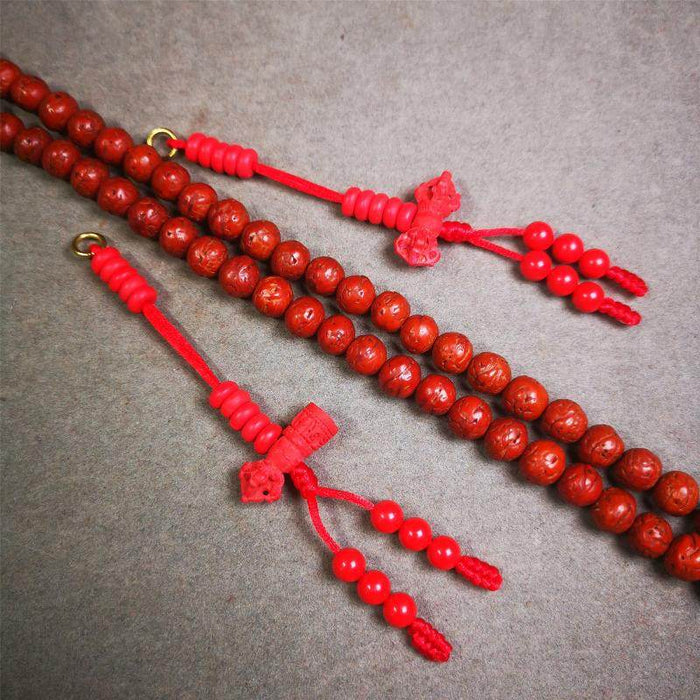 6mm Red Cinnabar Prayer Bead Counters - Tibetan Buddhist art, detailed view