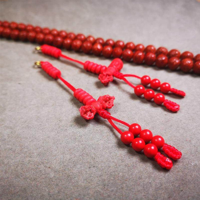 6mm Red Cinnabar Prayer Bead Counters - Tibetan Buddhist art, close-up detail