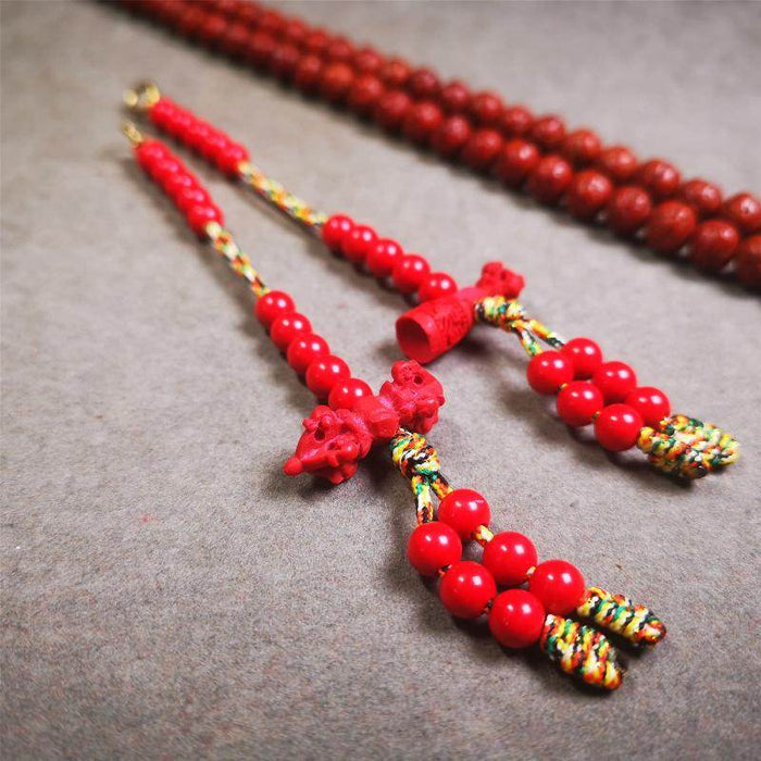 6mm Red Cinnabar Prayer Bead Counters - Tibetan Buddhist art, close-up detail