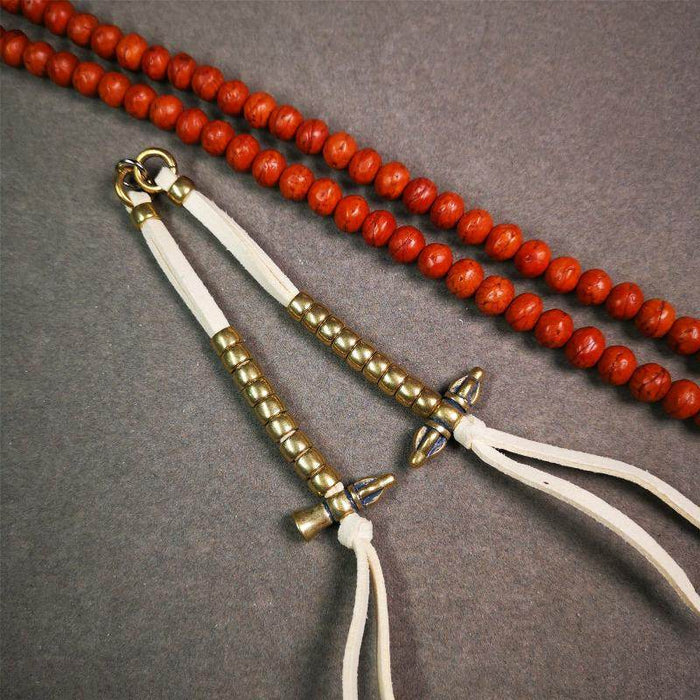 7mm Brass Prayer Bead Counters with Vajra and Bell Pendant - Tibetan Buddhist vajra, view 5