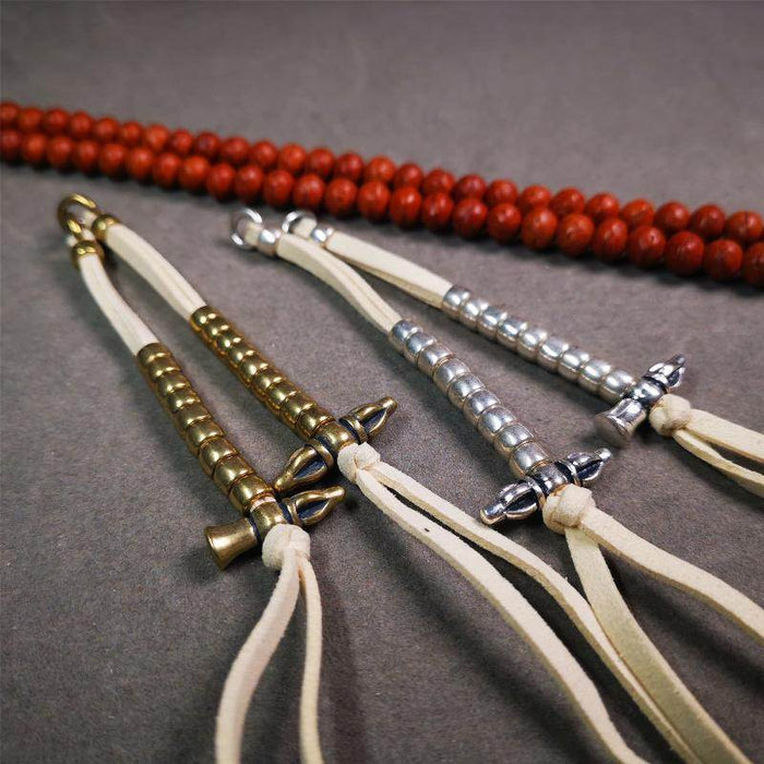 7mm Brass Prayer Bead Counters with Vajra and Bell Pendant - Tibetan Buddhist vajra, view 7