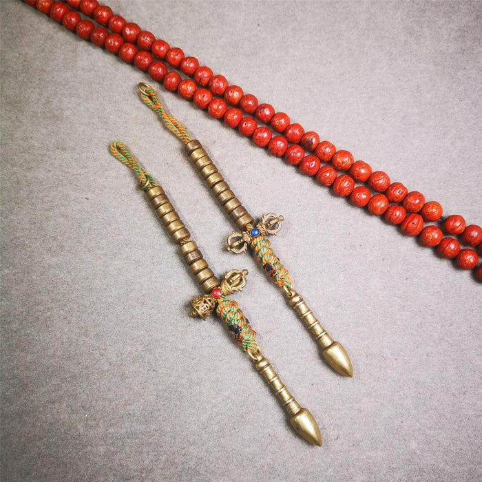 7mm Brass Prayer Bead Counters - Tibetan Buddhist art, close-up detail