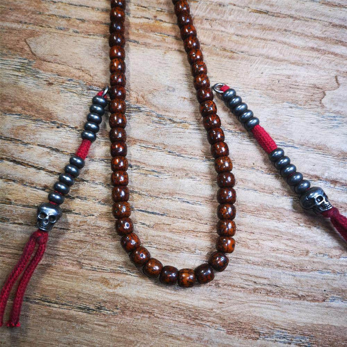7mm Cold Iron Prayer Bead Counters with Skull Pendant - Tibetan Buddhist art, view 4