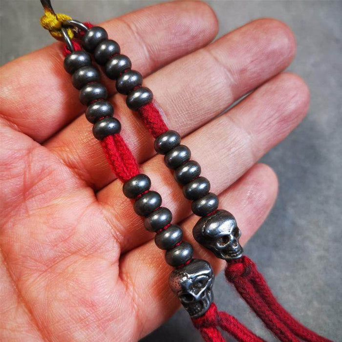 7mm Cold Iron Prayer Bead Counters with Skull Pendant - Tibetan Buddhist art, view 5