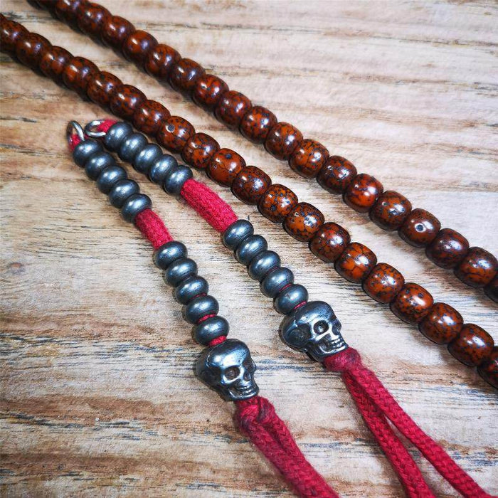 7mm Cold Iron Prayer Bead Counters with Skull Pendant - Tibetan Buddhist art, view 6