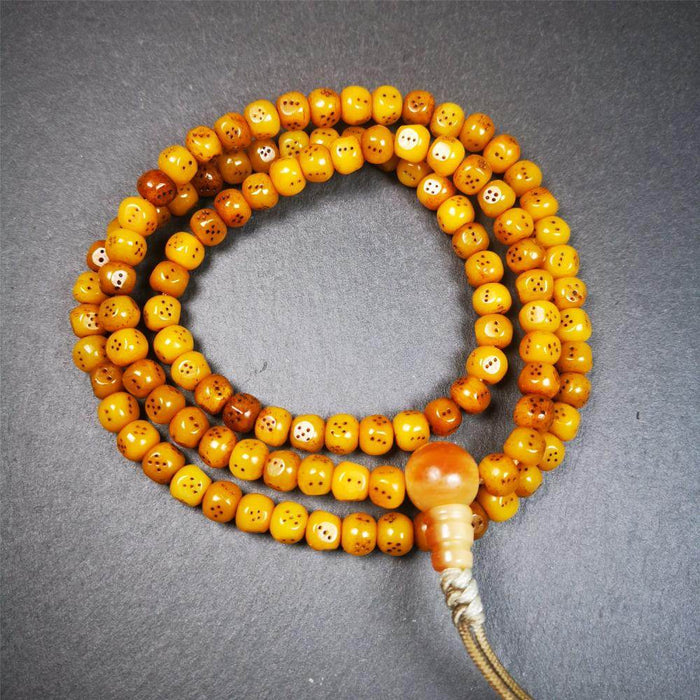 7mm Yak Bone Dice Mala,68cm - Tibetan Buddhist mala beads, front view