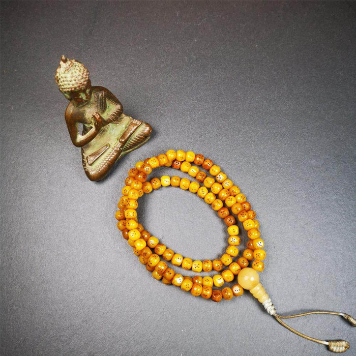 7mm Yak Bone Dice Mala,68cm - Tibetan Buddhist mala beads, detailed view