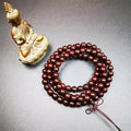 9mm Dalbergia Wood Huanghuali Mala,92cm - Tibetan Buddhist mala beads, front view