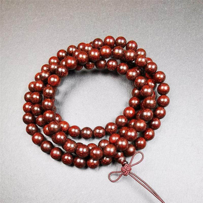9mm Dalbergia Wood Huanghuali Mala,92cm - Tibetan Buddhist mala beads, detailed view