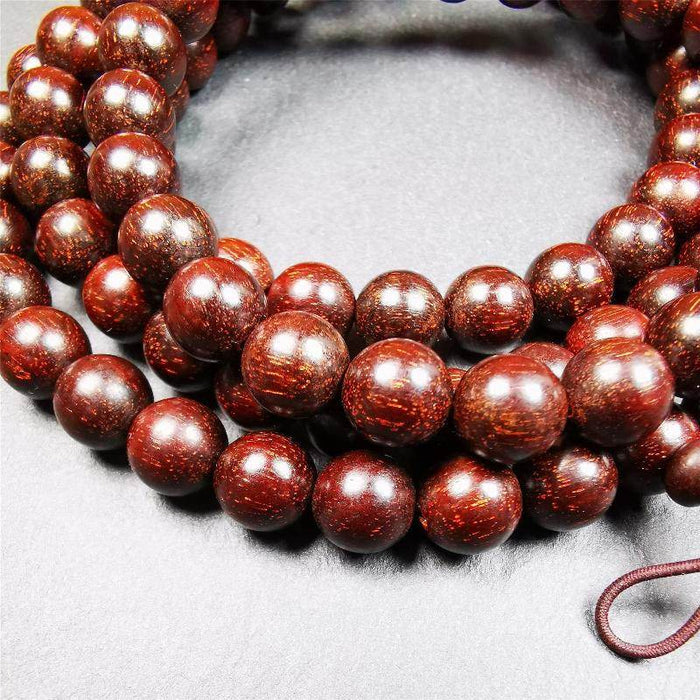 9mm Dalbergia Wood Huanghuali Mala,92cm - Tibetan Buddhist mala beads, close-up detail