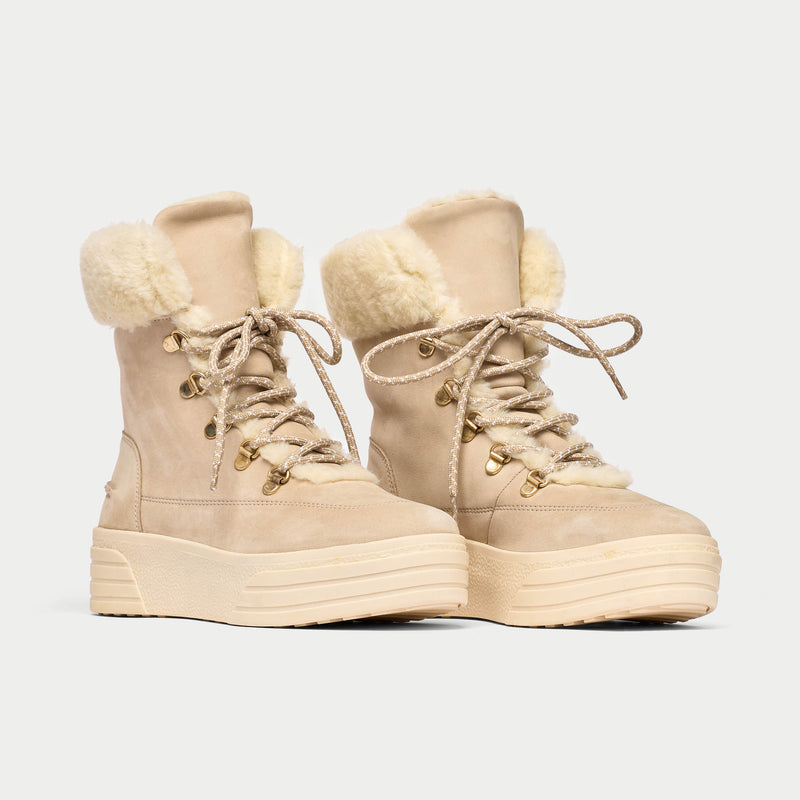Abbie cream fluffy boots front view