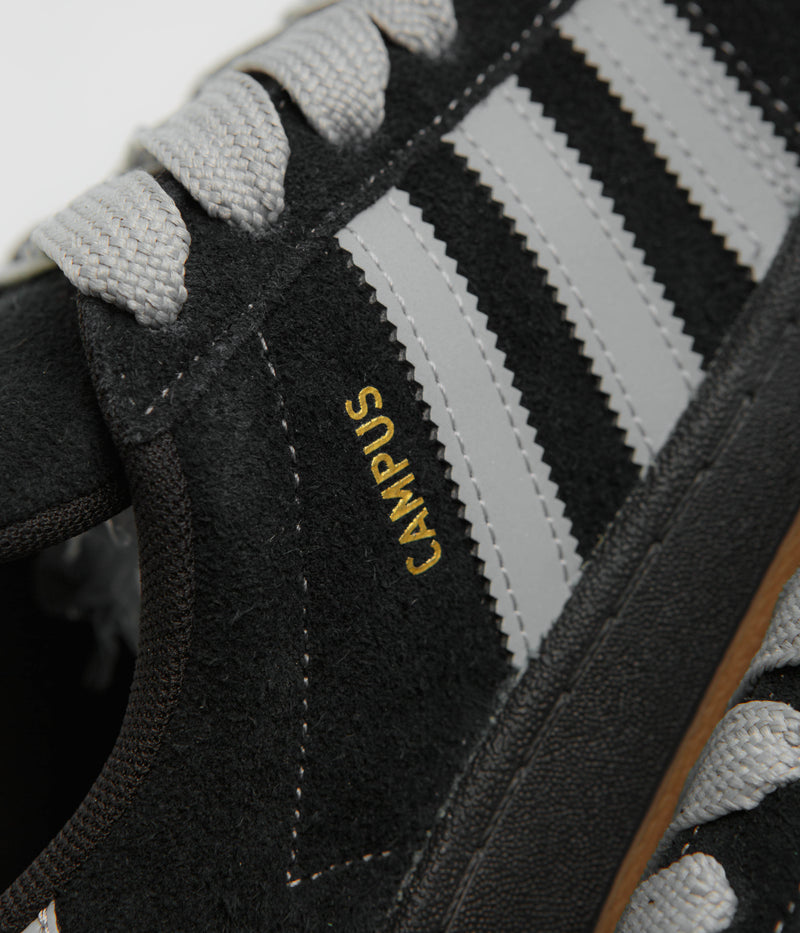 Adidas Campus Shoes in Core Black and Grey Two / Gold Metallic