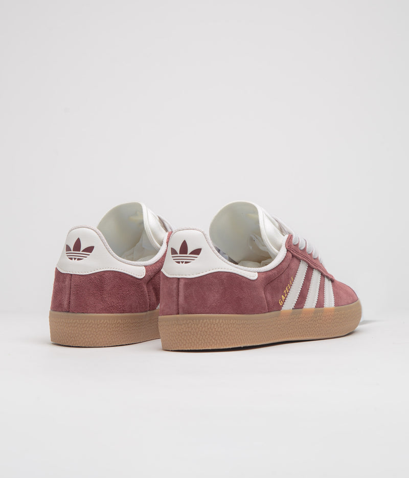 Adidas Gazelle ADV Shoes in Shadow Red and Crystal White / Gold Metallic