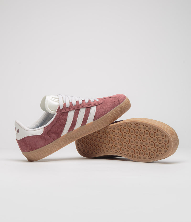 Adidas Gazelle ADV Shoes in Shadow Red and Crystal White / Gold Metallic