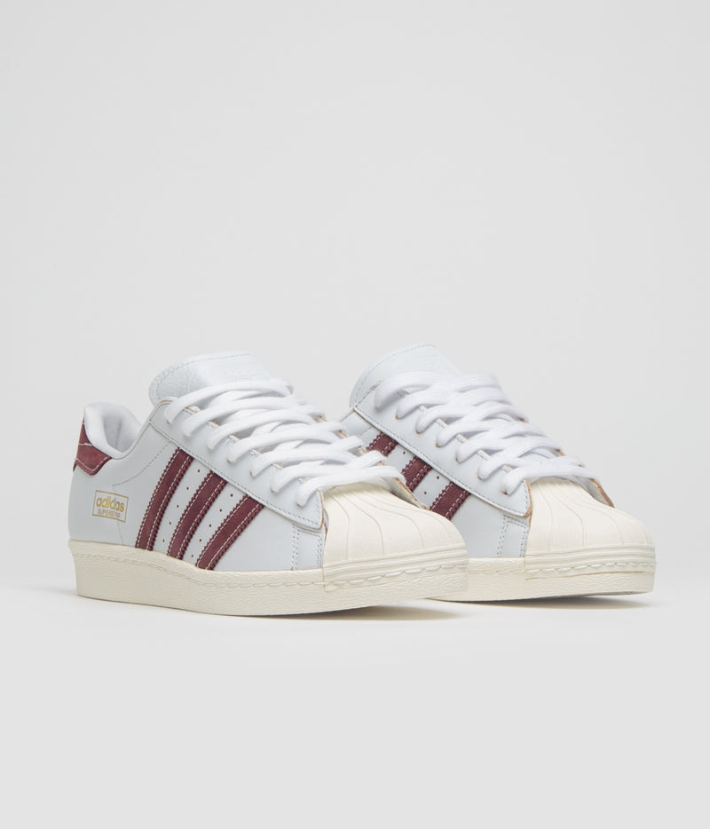 Adidas Superstar 80 ADV Shoes in Crystal White and Shadow Red / Off White