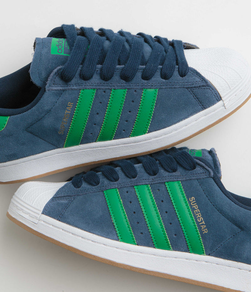 Adidas Superstar ADV Shoes in Collegiate Navy and Green / FTWR White