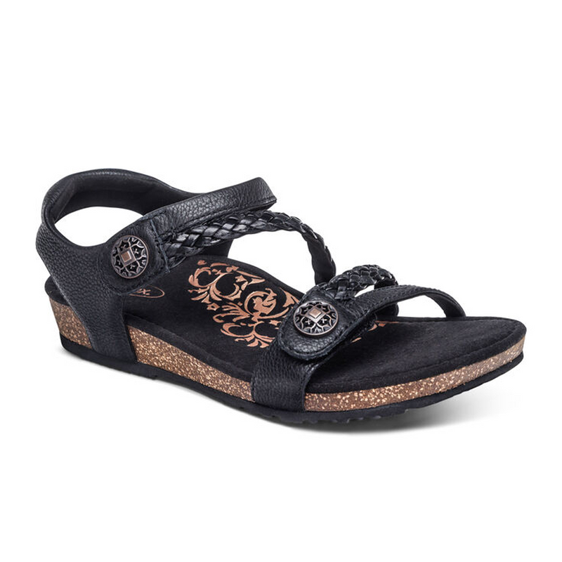 Aetrex Jillian Braided Backstrap Sandal (Women) - Black Sandal - Backstrap - The Heel Shoe Fitters