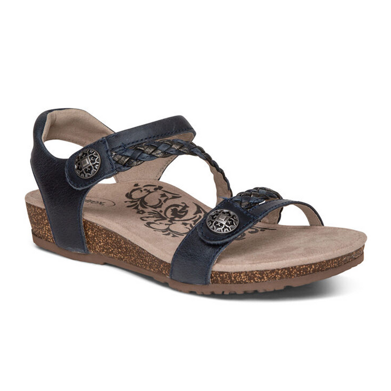 Aetrex Jillian Braided Backstrap Sandal (Women) - Navy Sandal - Backstrap - The Heel Shoe Fitters
