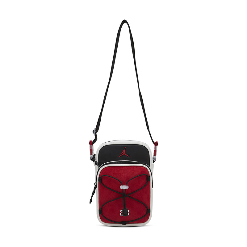 Air Jordan Festival crossbody bag, small square red with black trim and adjustable straps
