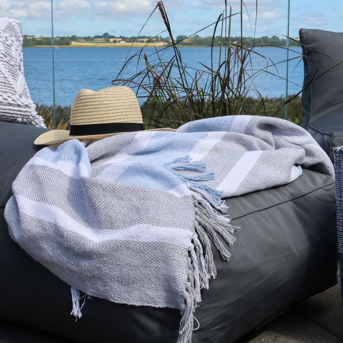 Aix Sky Blue & French Grey Stripe Throw