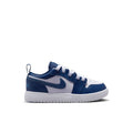 Kids' low-top sneakers, navy and white colorblock, lace-up with blue Swoosh