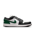 AJ 1 Low men's sneakers, black and white with green color-block side panel