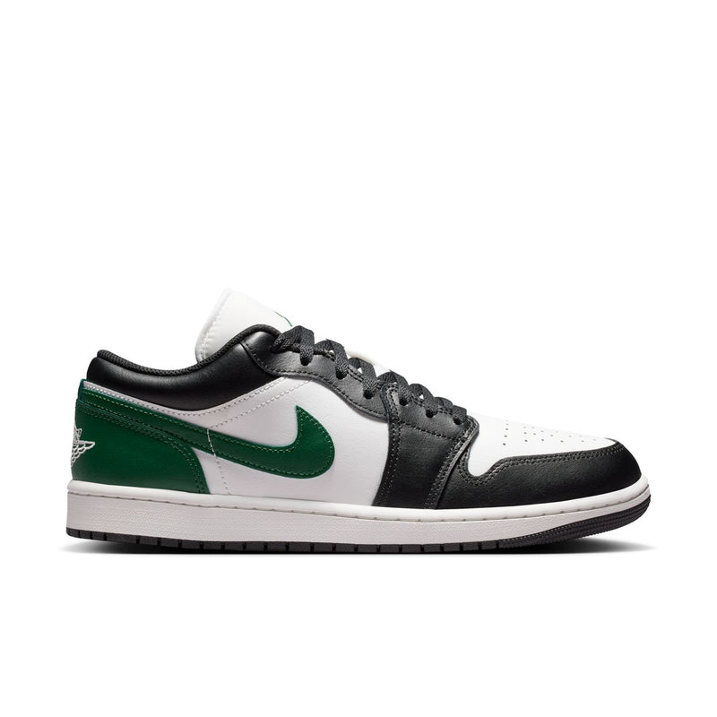 AJ 1 Low men's sneakers, black and white with green color-block side panel