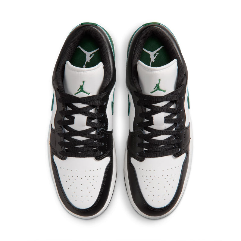 AJ 1 Low men's sneakers, black with white panels and green accents