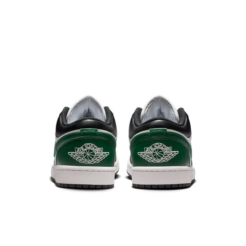 AJ 1 Low men's sneakers, black heel with green back panel and logo