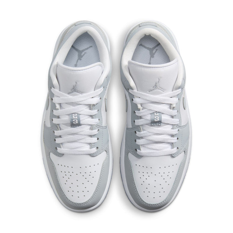 Women's Air Jordan 1 low-top sneakers, white toe box with perforations and gray panels