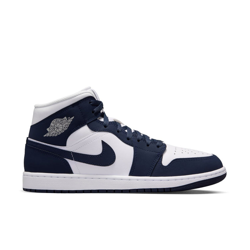 Men's Air Jordan mid-top sneakers in navy and white with lace-up closure