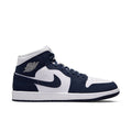 Men's Air Jordan mid-top sneakers in navy and white with lace-up closure