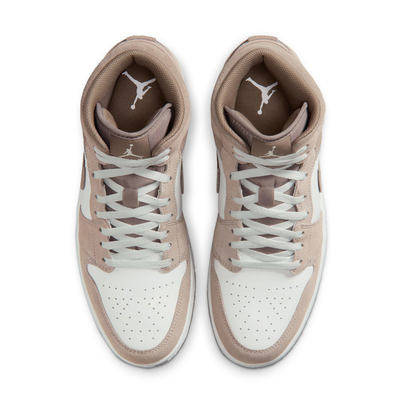 Air Jordan 1 Mid men's shoes, top view of beige interior with white laces