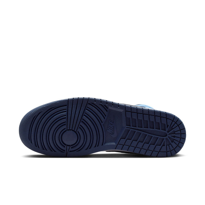 Men's mid-top sneaker outsole, dark navy tread pattern and sidewall