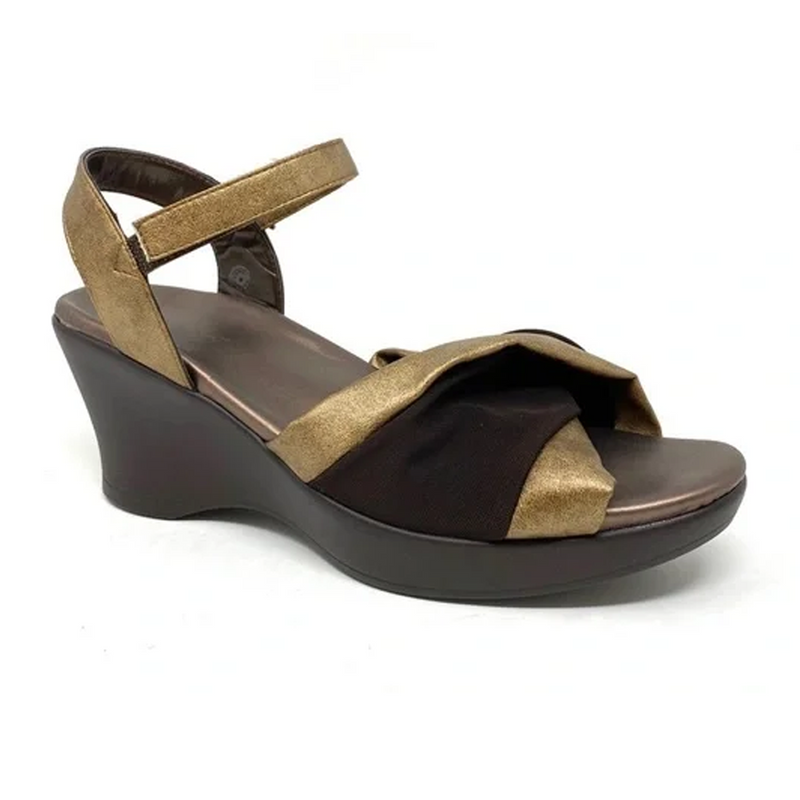 Akaishi Miwa Wedge Sandal (Women) - Gold Sandal - Heel/Wedge - The Heel Shoe Fitters